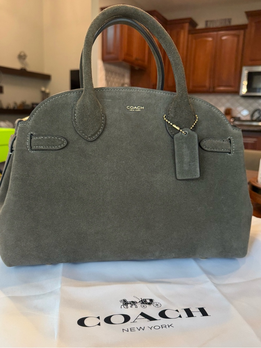 COACH Olive Green Suede Empire 28Satchel with Top Handles